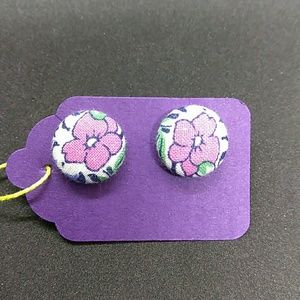 Pink Flower Button Handmade Earrings